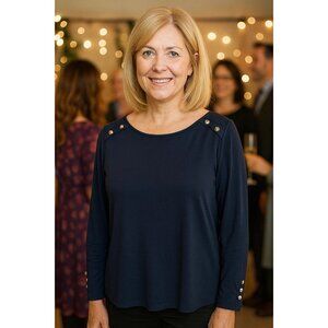 White House Black Market size Large Blue Longsleeve Silver Buttons